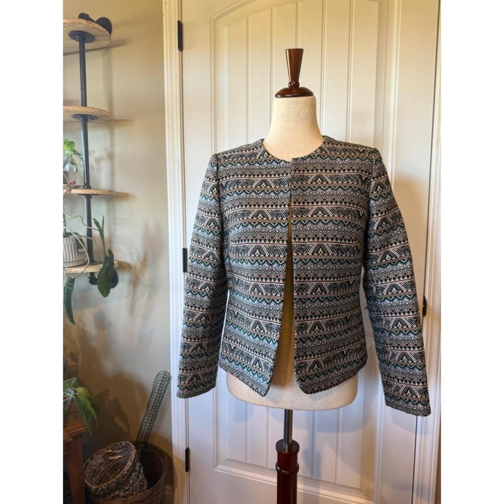 Tahari Arthur S Levine Petite‎ Geometric Print Collarless Blazer Jacket 4P